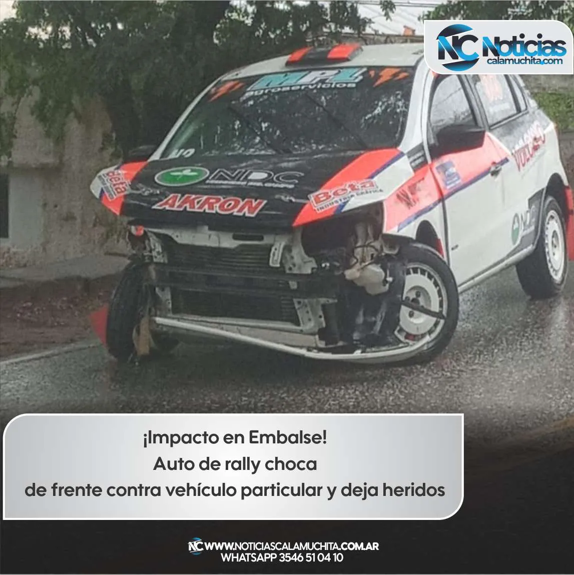 ¡Impacto en Embalse! Auto de rally choca de frente contra vehículo particular y deja heridos redes