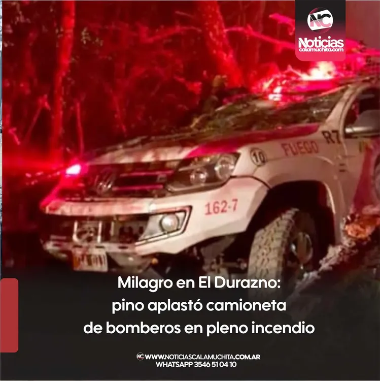 Milagro en El Durazno pino aplastó camioneta de bomberos en pleno incendio