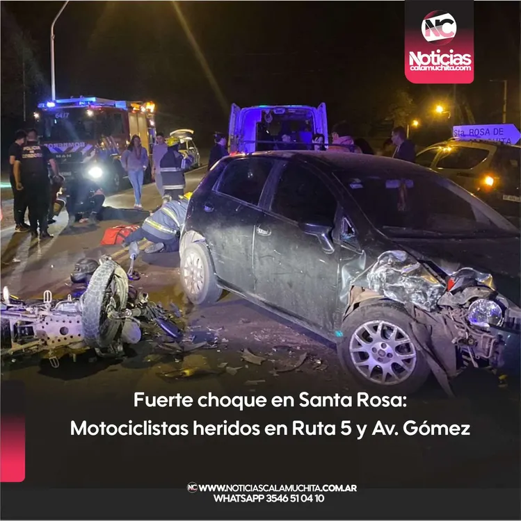 Fuerte choque en Santa Rosa  Motociclistas heridos en Ruta 5 y Av. Gómez