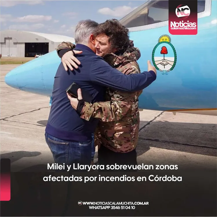Milei y Llaryora sobrevuelan zonas afectadas por incendios en Córdoba
