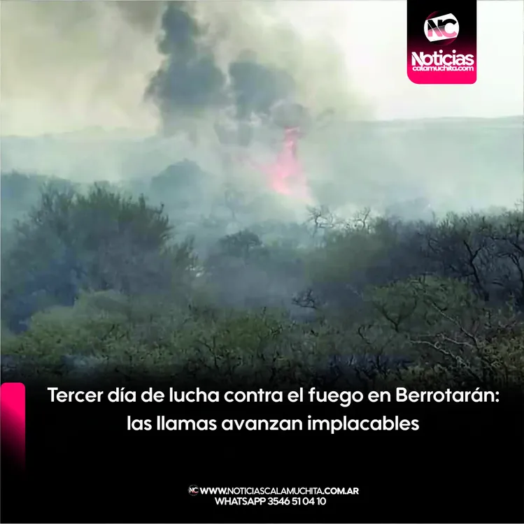 Tercer día de lucha contra el fuego en Berrotarán las llamas avanzan implacables