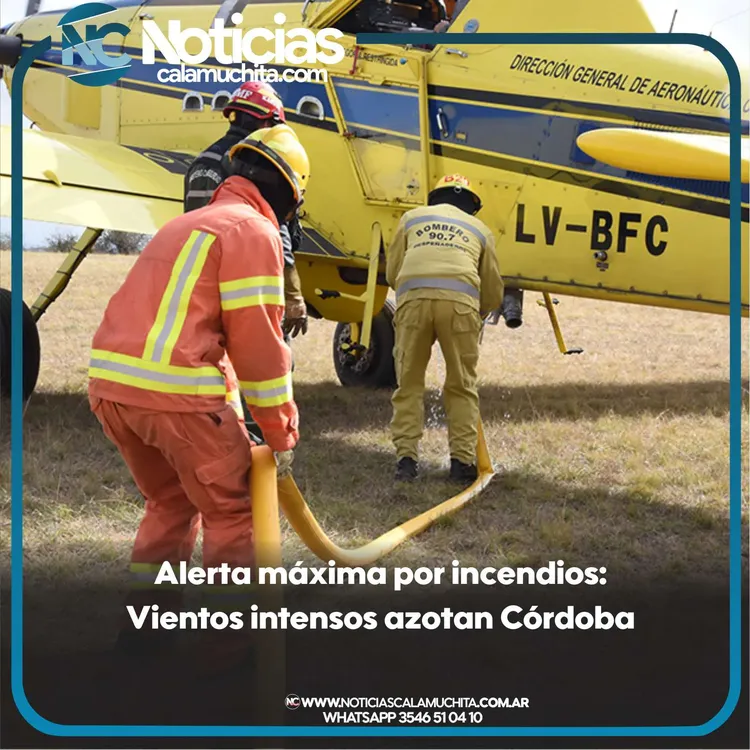 Alerta máxima por incendios Vientos intensos azotan Córdoba