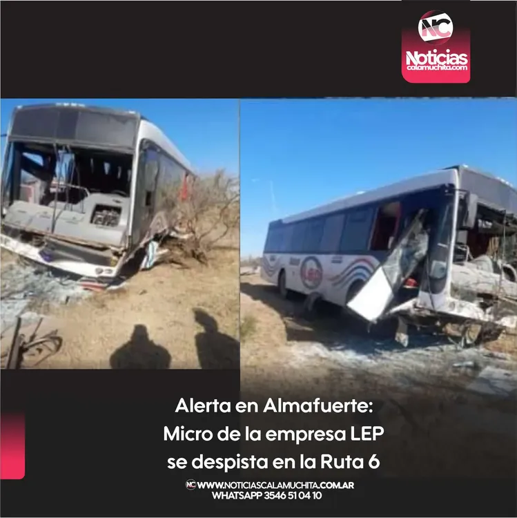 Alerta en Almafuerte  Micro de la empresa LEP se despista en la Ruta 6