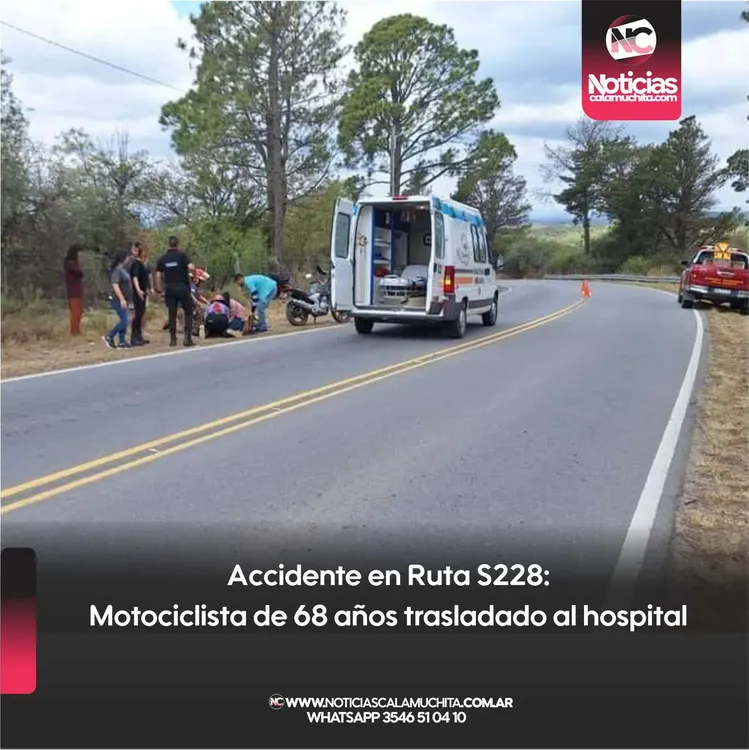 ccidente en Ruta S228 Motociclista de 68 años trasladado al hospital