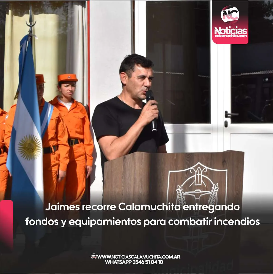 Jaimes recorre Calamuchita entregando fondos y equipamientos para combatir incendios