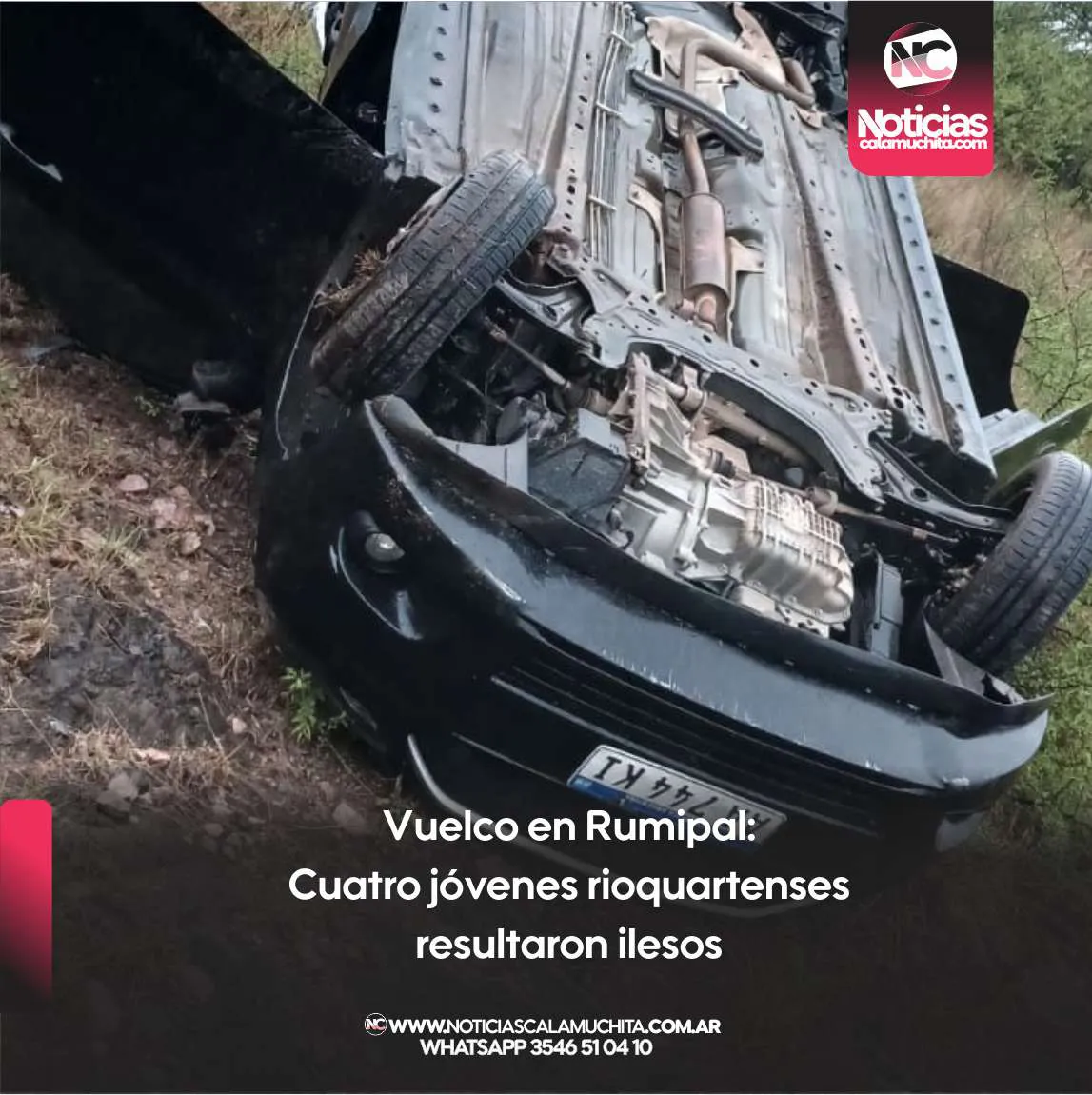 Vuelco en Rumipal Cuatro jóvenes rioquartenses resultaron ilesos