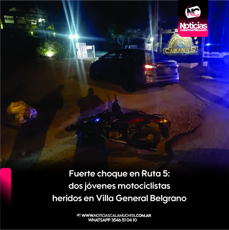 Fuerte choque en Ruta 5 dos jóvenes motociclistas heridos en Villa General Belgrano