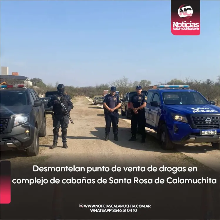 Desmantelan punto de venta de drogas en complejo de cabañas de Santa Rosa de Calamuchita
