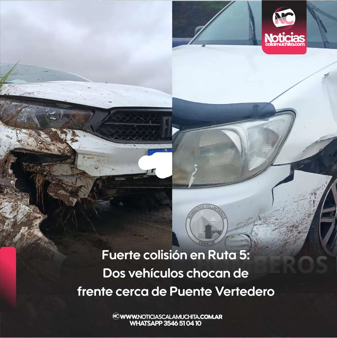 Fuerte colisión en Ruta 5 Dos vehículos chocan de frente cerca de Puente Vertedero